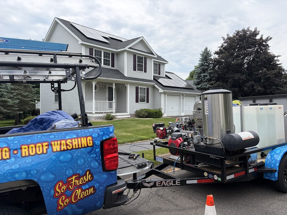 Pressure washing this beautiful home in Farmington, CT So Fresh So Clean